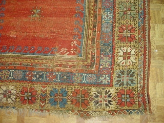 Early Turkish Prayer Mudjar rug,size 4ft. 5ft 4 inches, circa 1850. This rug is in good condition, missing last outer guard borders, some older repair and patches.      