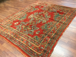 Antique Turkish Ushak rug-4398-West of Turkey, size 5 ft by 6 ft. 5 inches, circa 1920. This rug is in excellent condition with a good shaggy wool throughout, complete rug with all  ...