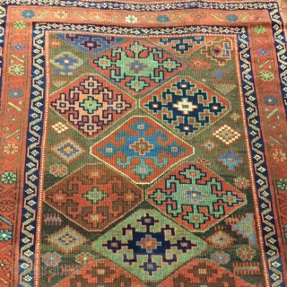 19th C Kurd Jaff- Caucasian Rug-3405, , northwest Persia, size 3 ft. 6 inches by 8 ft. 3 inches, circa late 19th century, serrated octagonal lattice with lozenges in blue, light blue,  ...