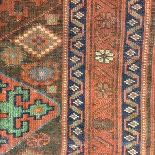 19th C Kurd Jaff- Caucasian Rug-3405, , northwest Persia, size 3 ft. 6 inches by 8 ft. 3 inches, circa late 19th century, serrated octagonal lattice with lozenges in blue, light blue,  ...