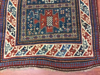 Charming antique Holbein Karachof Kazak -Charming antique Holbein Karachof Kazak ! From southwest Caucasian, size 3 ft. 5 inches by 6 ft, circa 1880 , something of a oddity, with a vertical  ...