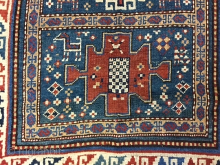 Charming antique Holbein Karachof Kazak -Charming antique Holbein Karachof Kazak ! From southwest Caucasian, size 3 ft. 5 inches by 6 ft, circa 1880 , something of a oddity, with a vertical  ...