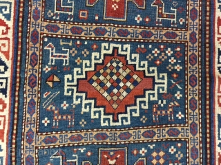 Charming antique Holbein Karachof Kazak -Charming antique Holbein Karachof Kazak ! From southwest Caucasian, size 3 ft. 5 inches by 6 ft, circa 1880 , something of a oddity, with a vertical  ...