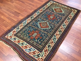 Charming antique Holbein Karachof Kazak -Charming antique Holbein Karachof Kazak ! From southwest Caucasian, size 3 ft. 5 inches by 6 ft, circa 1880 , something of a oddity, with a vertical  ...