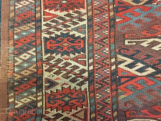 19th C Yomud Turkoman Main Carpet-1483-Antique Main Yomud carpet, from tribal Turkestan , size 7 ft by 11 ft, circa 1900. Rectangular center field with 3 by 12 rows of dyran gols  ...