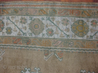 Antique Turkish Ushak Rug-3990-West Of Turkey, size 8 ft. 10 inches by 11 ft. 7 inches, circa 1900. allover design on olive green field, excellent condition throughout except very slight lower pile,  ...