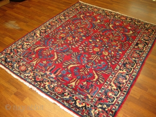 Antique Persian Lilihan Rug- 3809. Central Persia, size 5 ft, 2 inches by 6 ft, circa 1920. all over floral design on red field, excellent condition with a good velvet wool pile  ...