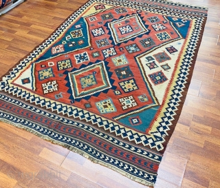 Colorful antique Persian quashqaie Kilim rug-2251

Beautiful antique Persian Quashqaie Kilim rug from southwest Persia, size 5 ft. 2 inches by 8 ft., circa 1900, excellent condition with all wool foundation, original ends  ...