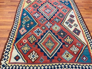 Colorful antique Persian quashqaie Kilim rug-2251

Beautiful antique Persian Quashqaie Kilim rug from southwest Persia, size 5 ft. 2 inches by 8 ft., circa 1900, excellent condition with all wool foundation, original ends  ...