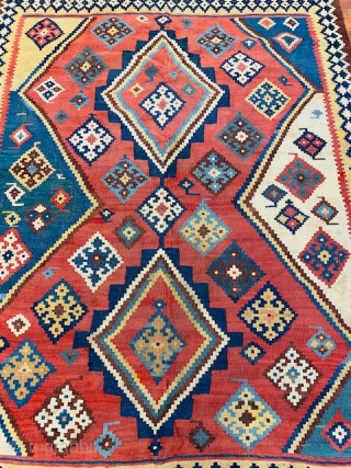 Colorful antique Persian quashqaie Kilim rug-2251

Beautiful antique Persian Quashqaie Kilim rug from southwest Persia, size 5 ft. 2 inches by 8 ft., circa 1900, excellent condition with all wool foundation, original ends  ...