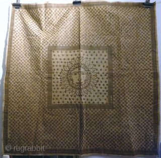 An old Jain Ceremonial Textile. More Details - https://wovensouls.com/products/1362-antique-jain-ceremonial-textile-artwork-with-henna-painted-sun-motif

                        