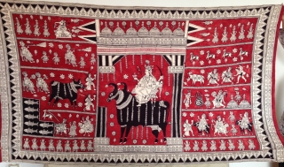 682 Semi-Antique Mata Ni Pachedi Textile Art. Recent productions are more detailed  and are slated to become home decor pieces. This one is an authentic piece used for the original purpose  ...