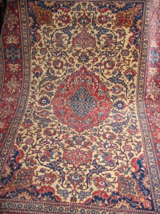 Antique Camel Isfahan rug with cotton foundation - late 1800s. Gorgeous colors and  perfect drawing. See this and other rugs here:https://wovensouls.com/collections/antique-persian-central-asian-caucasian-rug-textiles-carpet           