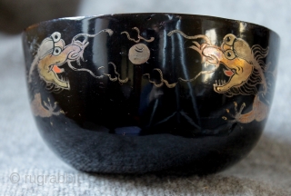 A set of museum quality late 18th to early 19th century Chinese black lacquer dragon bowls, made and painted by a master lacquer bowl maker and painter. In excellent condition with just  ...