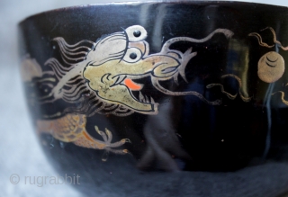 A set of museum quality late 18th to early 19th century Chinese black lacquer dragon bowls, made and painted by a master lacquer bowl maker and painter. In excellent condition with just  ...