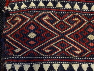 Rare east Anatolian Shavak Tribe 'turik' baby carrier from the Tunceli area under the Munzur mountains, woven using a fine soumac weaving technique and flat weave kilim back. Tunceli is famous for  ...