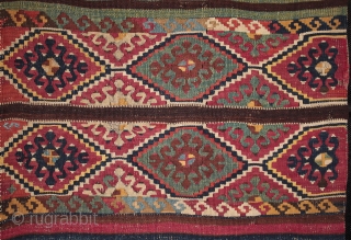 Rare type of East Anatolian tribal kilim.Sold

From the area between Malatya, Adiyaman, Adana and Reyhanli, woven by Kurdish nomads probably within the Reshwan confederation but with Turkmen influence. The drawing is very  ...