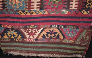 Rare type of East Anatolian tribal kilim.Sold

From the area between Malatya, Adiyaman, Adana and Reyhanli, woven by Kurdish nomads probably within the Reshwan confederation but with Turkmen influence. The drawing is very  ...