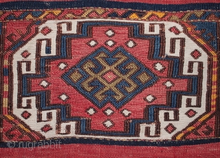 An attractive east Anatolian Malatya chuval with Memling guls and striped kilim skirts.
Good colours and in excellent original condition, the back lined with linen by its former owner, a UK collector. Size  ...