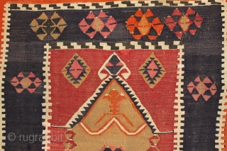 Rare & fine antique Anatolian Sarkisla Prayer Kilim, 154x117cm, reweaving to edges and small repairs of various ages, stained area lower right and smaller stain top border, estimated 90 years or more.  ...