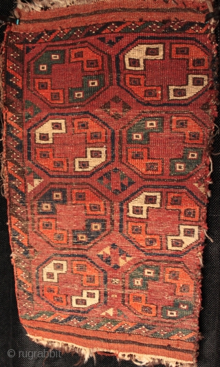 Interesting antique balisht pillow face of uncertain origin with one long border reduced, about which I am sure someone on Rugrabbit will be able to enlighten us. So far suggestions have included  ...