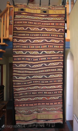 Unusual large West Anatolian Karakecili çiçim embroidered kilim

Detailed çiçim embroidered bands with some corrosion to the dark brown çiçim wool. In very good complete original condition with full end borders and fringes  ...