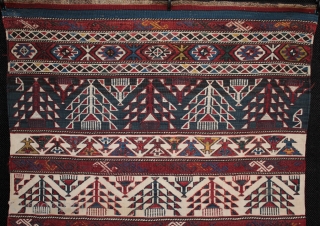 Rare 19th century zili and soumac kilim camel cover from Khizi, Shirvan, Azerbaijan

An interesting and very rare 19th century kilim, part of a two panel camel cover, or deve chulu. Turkmen tree  ...