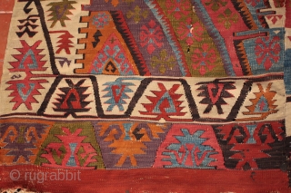 Large 4 metre long 19th century Aksaray dowry kilim, perhaps from the Taspinar area, with su yolu running water border. Striking asymmetry of design between the two halves and interesting variations in  ...