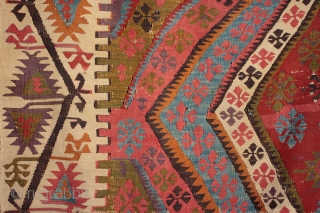 Large 4 metre long 19th century Aksaray dowry kilim, perhaps from the Taspinar area, with su yolu running water border. Striking asymmetry of design between the two halves and interesting variations in  ...