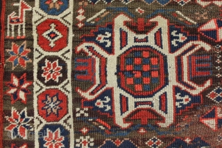 19th century Bakhtiari carpet fragment, perhaps half a complete rug. Beautiful colours, animals, stars/flowers and other tribal motifs. Mainly good condition with areas of low pile, a couple of fold lines and  ...