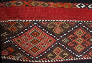 An old Anatolian long kilim runner, tightly woven flat weave with very fine çiçim and soumak embroidery, I estimate from the 1920s. Excellent drawing, good colours and in very good condition. 285x84cm

For  ...