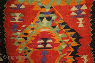 An extraordinary primitive and expressionistic yoruk prayer kilim from Cal in Western Anatolia. The bright colours and spontaneous weaving belie the fact that this kilim has some age to it. I estimate  ...