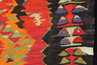 An extraordinary primitive and expressionistic yoruk prayer kilim from Cal in Western Anatolia. The bright colours and spontaneous weaving belie the fact that this kilim has some age to it. I estimate  ...