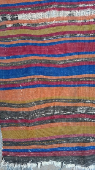 Rare type of striped antique Anatolian kilim made by a Turkmen weaver in the Karaman to Aksaray area.

One of the antique kilims collected in Turkey in June, striped kilims of this age  ...