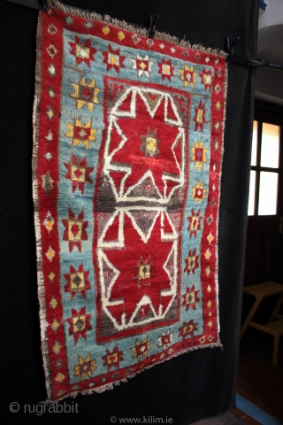 SOLD thank you Old Anatolian child's angora yatak rug from Karapinar.

One of my recent finds from a trip to Turkey in June, a very unusual small Konya region rug from the Karapinar  ...