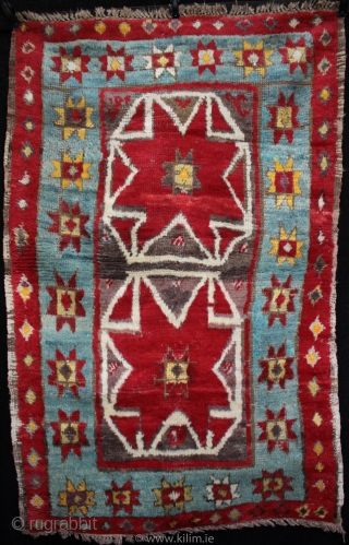 SOLD thank you Old Anatolian child's angora yatak rug from Karapinar.

One of my recent finds from a trip to Turkey in June, a very unusual small Konya region rug from the Karapinar  ...