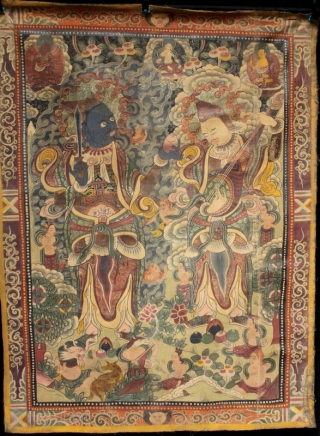 A rare and beautifully painted very large Tibetan monastery thangka of two of the guardian kings of Buddhism. The thangka is in excellent condition and older than it appears as you can  ...