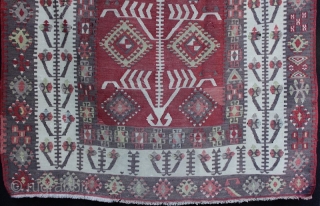 Anatolian Prayer kilim from Gomurgen in the Kayseri region. Finely woven, very good drawing and in good condition with limited small repairs. Use of two different very fine metallic bound threads in  ...