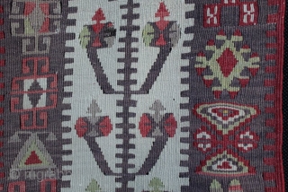 Anatolian Prayer kilim from Gomurgen in the Kayseri region. Finely woven, very good drawing and in good condition with limited small repairs. Use of two different very fine metallic bound threads in  ...