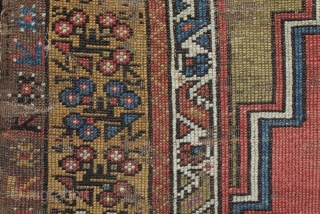 A 19th century (mid?) central Anatolian Muçur or Mujur prayer rug. A nice grass green above the mirhab prayer niche. In worn condition with loss to ends and foundation showing as seen  ...