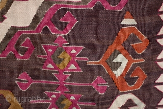 Central Anatolian kilim fragment circa 1800-1850 with excellent colours from natural dyes with good saturation, including a lovely apricot, aubergine and vibrant mid blue. Elegant su yolu running water border and leaf/flower  ...