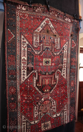 Beautiful mid 19th c. East Anatolian large Kazak shield rug fragment from Kars

Woven in Kars region of East Anatolia by Borjalu (Borchaly) Kazaks who were immigrants to the area from in the  ...