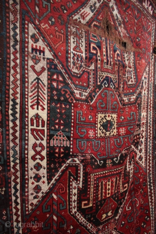 Beautiful mid 19th c. East Anatolian large Kazak shield rug fragment from Kars

Woven in Kars region of East Anatolia by Borjalu (Borchaly) Kazaks who were immigrants to the area from in the  ...
