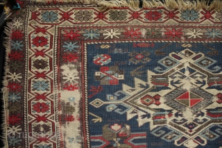 A worn 19th century Shirvan rug with archaic large medallions. Foundation and loss to borders, an interesting example. 140x120cm

For more photos see: http://www.kilim.ie/TRIBAL_RUGS_and_KILIMS/Pages/SMALL_KNOTTED_RUGS.html

Please contact me for more information     