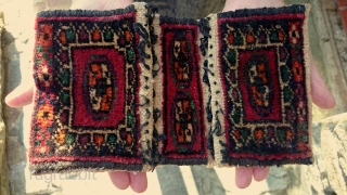 Miniature Turkoman or Turkmen khorjin saddle bag

Only 9 inches long and 5 1/2 inches wide, an unusual and collectible bag. In very good overall condition with some of the simple wool closing  ...