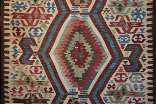 Late 19th century West Anatolian Aydin Cine kilim, a recent arrival from a number of collectible antique kilims found in Turkey in October. This two piece dowry kilim is in very good  ...