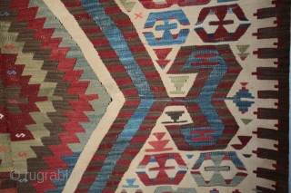 Late 19th century West Anatolian Aydin Cine kilim, a recent arrival from a number of collectible antique kilims found in Turkey in October. This two piece dowry kilim is in very good  ...