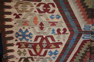 Late 19th century West Anatolian Aydin Cine kilim, a recent arrival from a number of collectible antique kilims found in Turkey in October. This two piece dowry kilim is in very good  ...