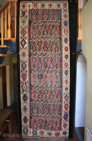 An exceptional 19th century Anatolian Konya kilim with beautiful colours from natural dyes, including reds derived from cochineal and an unusually good aubergine. The dying and weaving skills displayed are masterly as  ...