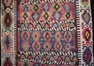 An exceptional 19th century Anatolian Konya kilim with beautiful colours from natural dyes, including reds derived from cochineal and an unusually good aubergine. The dying and weaving skills displayed are masterly as  ...